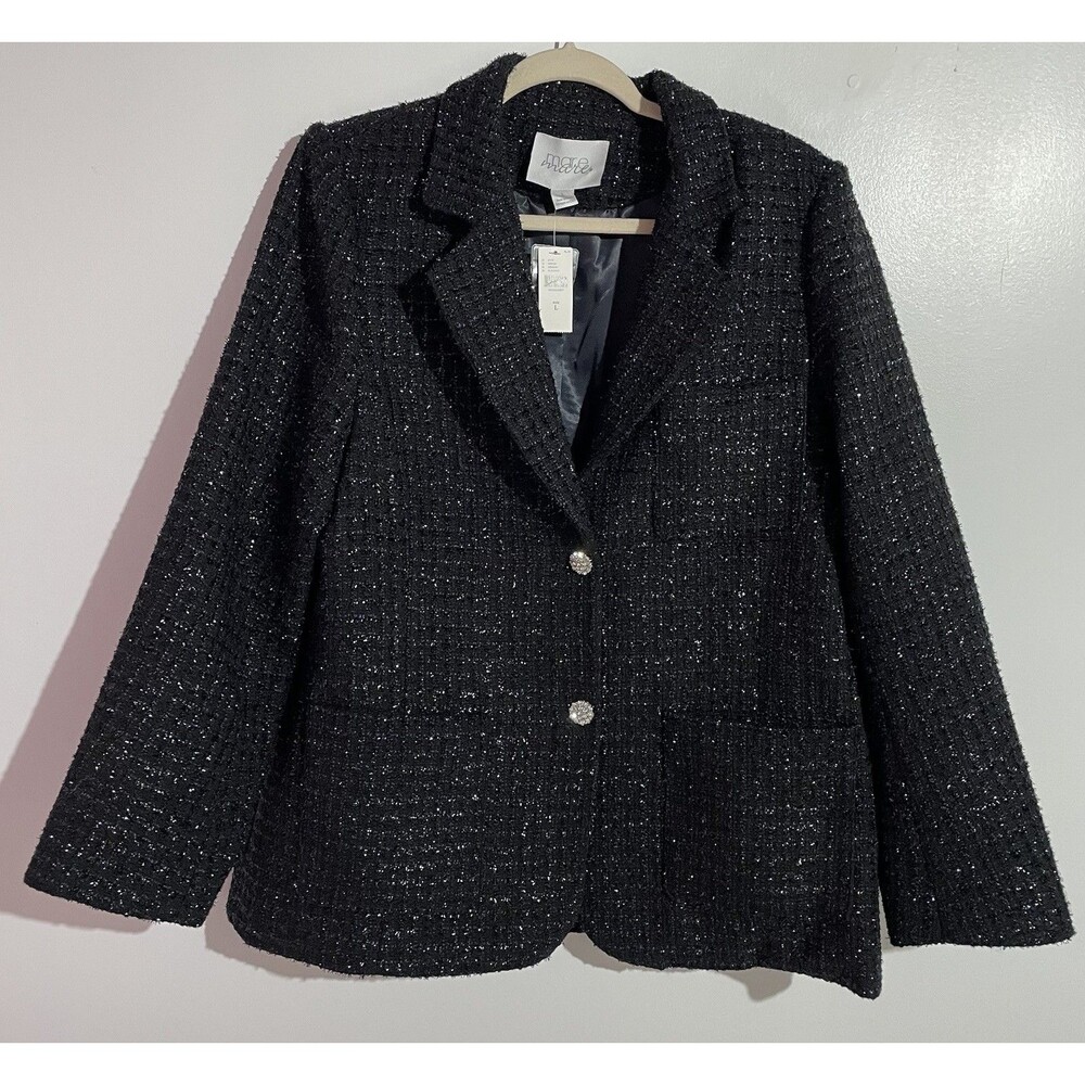 Anthropologie Black Textured Tweed Blazer